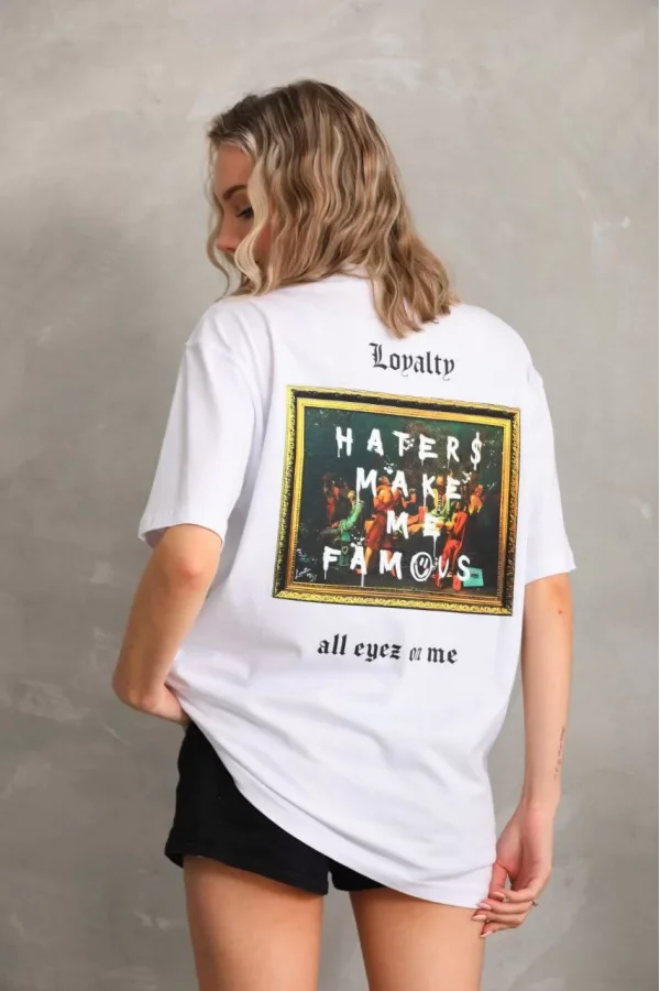 Unisex Baskılı Oversize T-Shirt - Beyaz