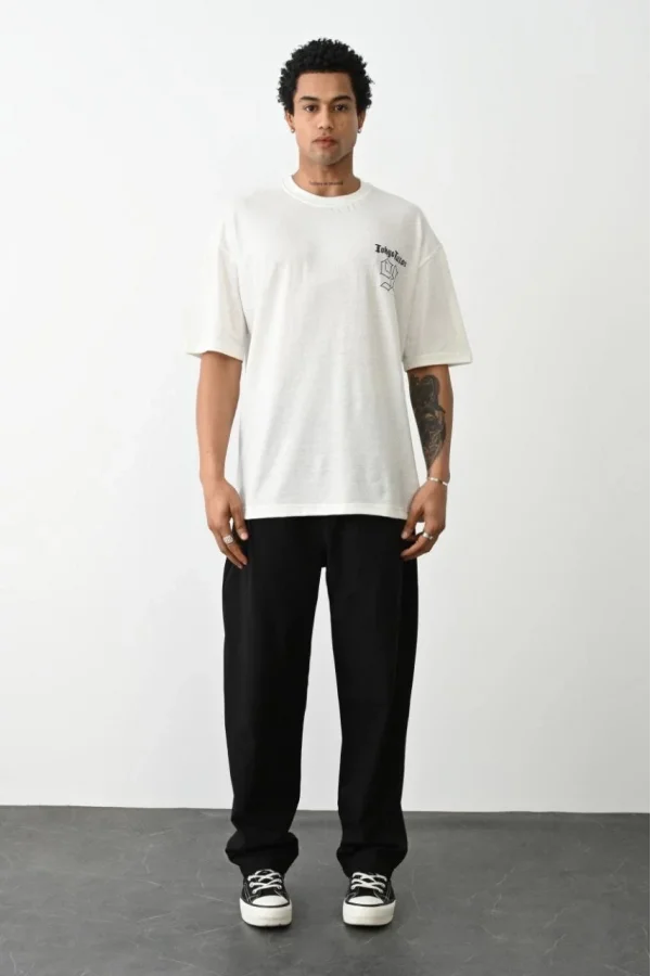 Unisex Baskılı Oversize T-Shirt - Beyaz