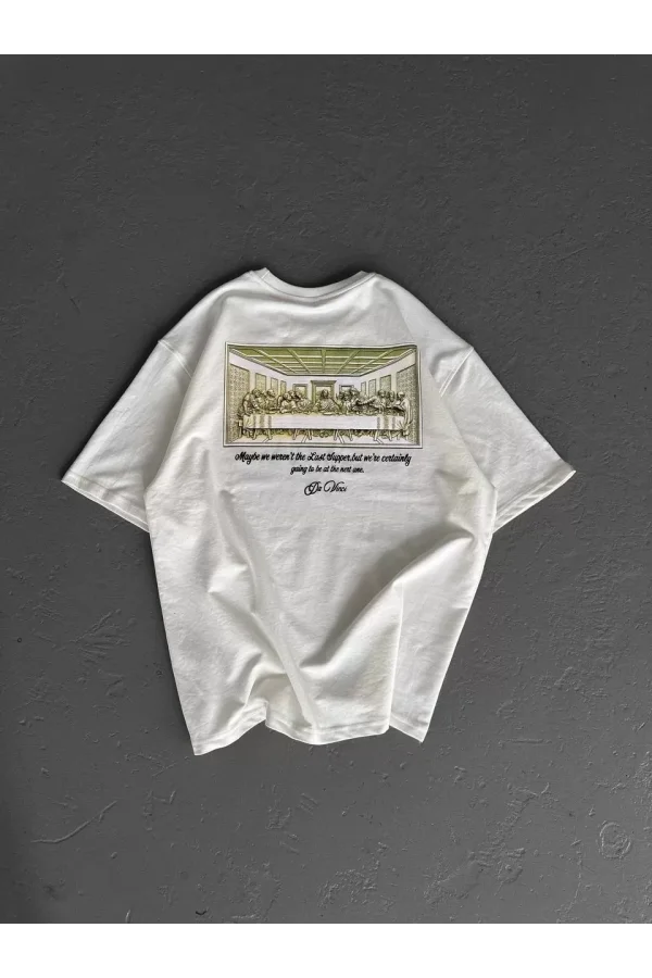 Unisex Baskılı Oversize T-Shirt - Beyaz