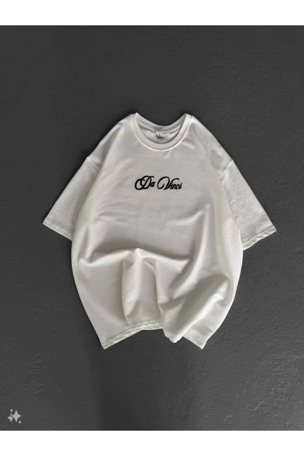 Unisex Baskılı Oversize T-Shirt - Beyaz