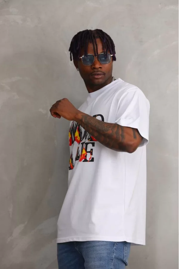 Unisex Baskılı Oversize T-Shirt - Beyaz