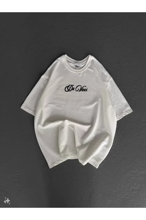 Unisex Baskılı Oversize T-Shirt - Beyaz