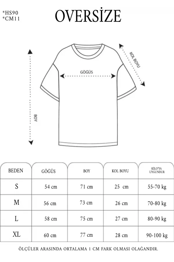 Unisex Baskılı Oversize T-Shirt - Beyaz