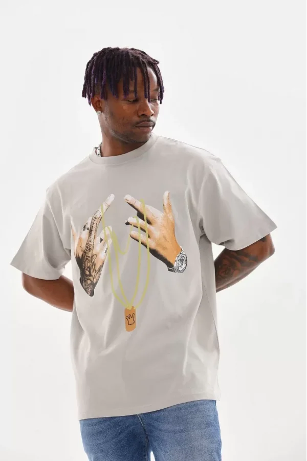 Unisex Baskılı Oversize T-Shirt - Gri