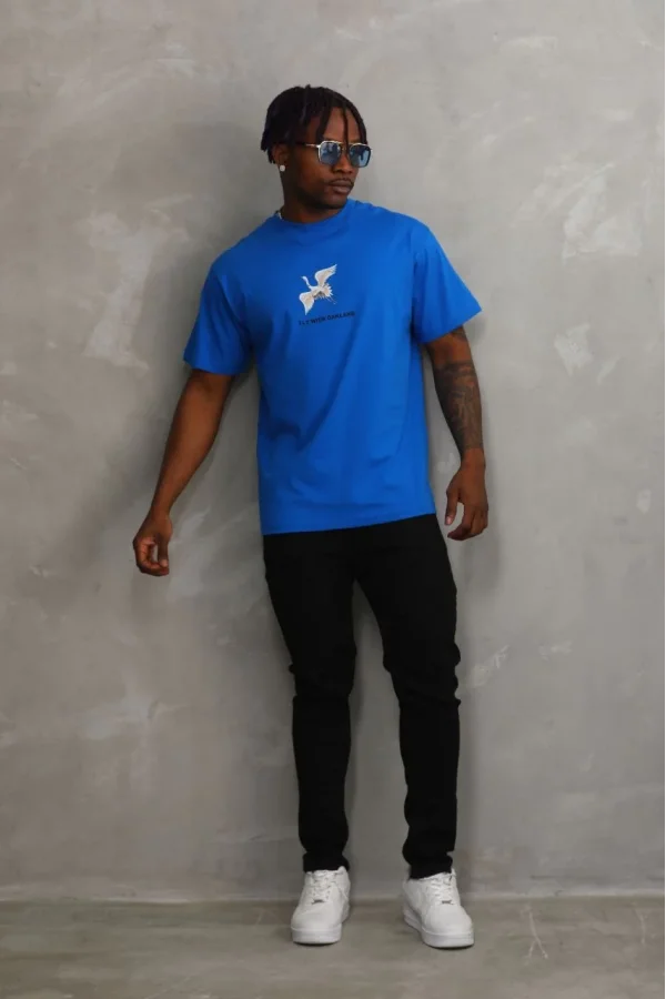 Unisex Baskılı Oversize T-Shirt - Mavi