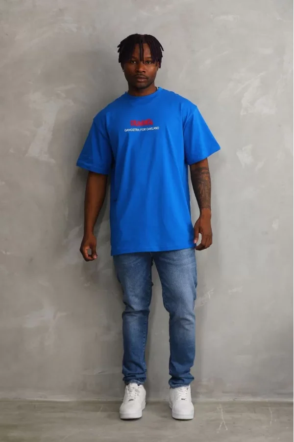 Unisex Baskılı Oversize T-Shirt - Mavi