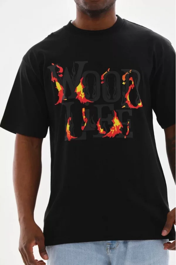 Unisex Baskılı Oversize T-Shirt - Siyah