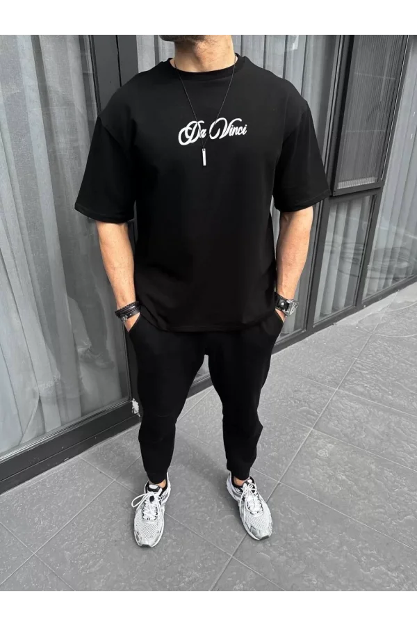 Unisex Baskılı Oversize T-Shirt - Siyah