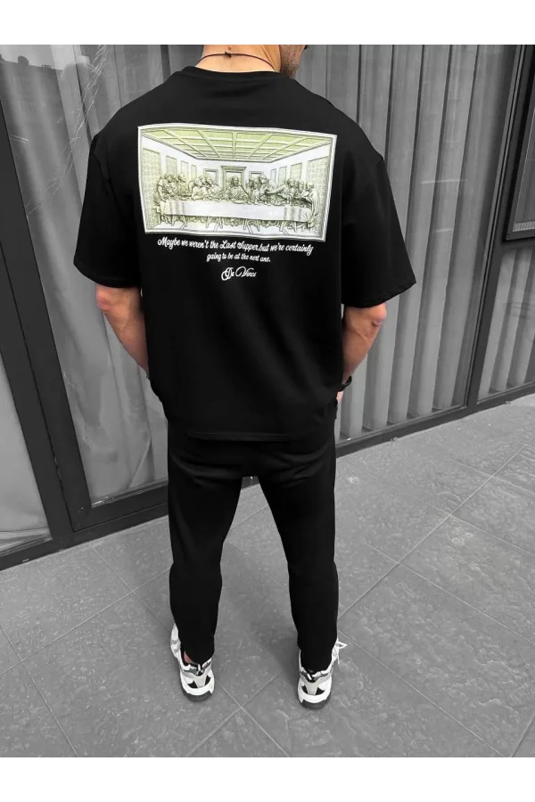 Unisex Baskılı Oversize T-Shirt - Siyah