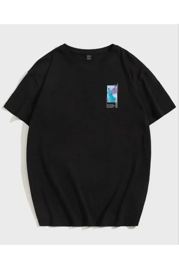 Unisex Baskılı Oversize T-Shirt - Siyah