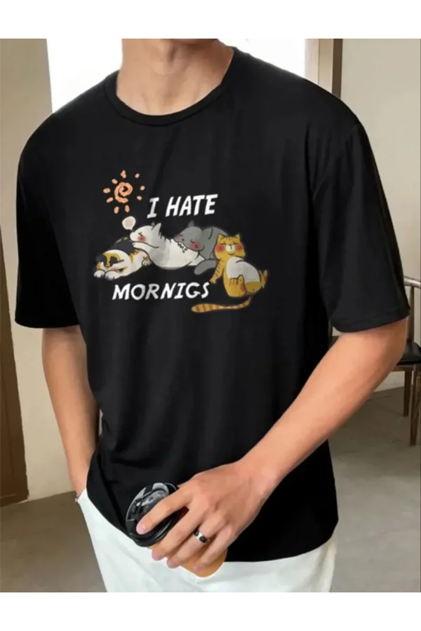 Unisex Baskılı Oversize T-Shirt - Siyah