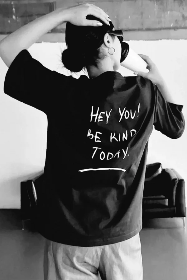 Unisex Baskılı Oversize T-Shirt - Siyah