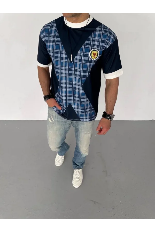 Unisex Bisiklet Yaka Baskılı Oversize T-Shirt - Siyah