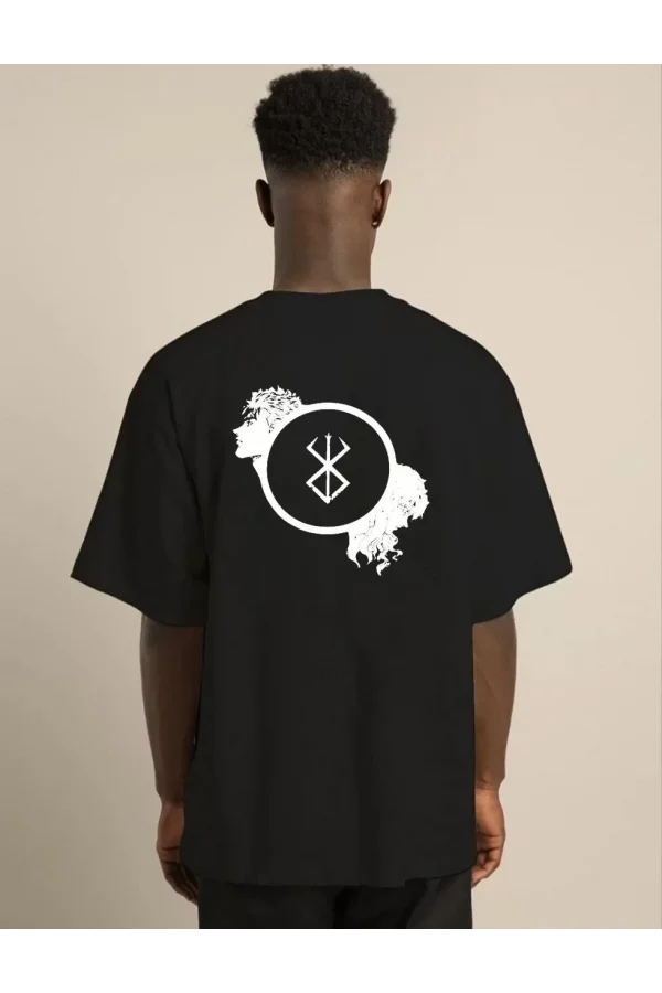Unisex Bisiklet Yaka Baskılı Oversize T-Shirt - Siyah