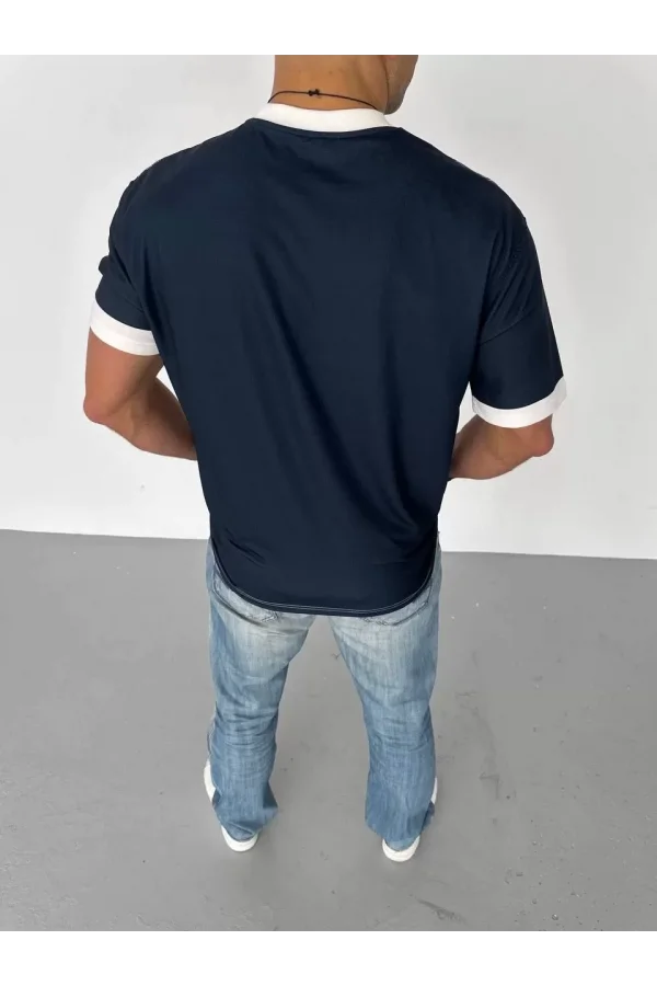 Unisex Bisiklet Yaka Baskılı Oversize T-Shirt - Siyah