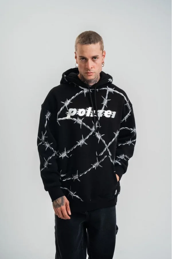 Unisex Kapşonlu Varak ve Pano Baskılı SweatShirt- Siyah