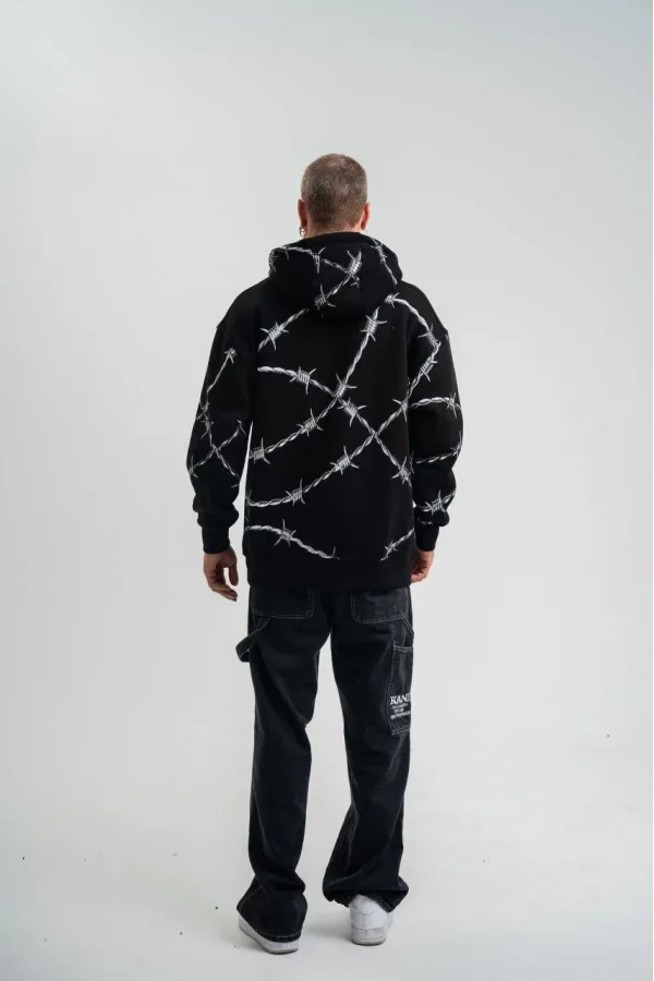 Unisex Kapşonlu Varak ve Pano Baskılı SweatShirt- Siyah