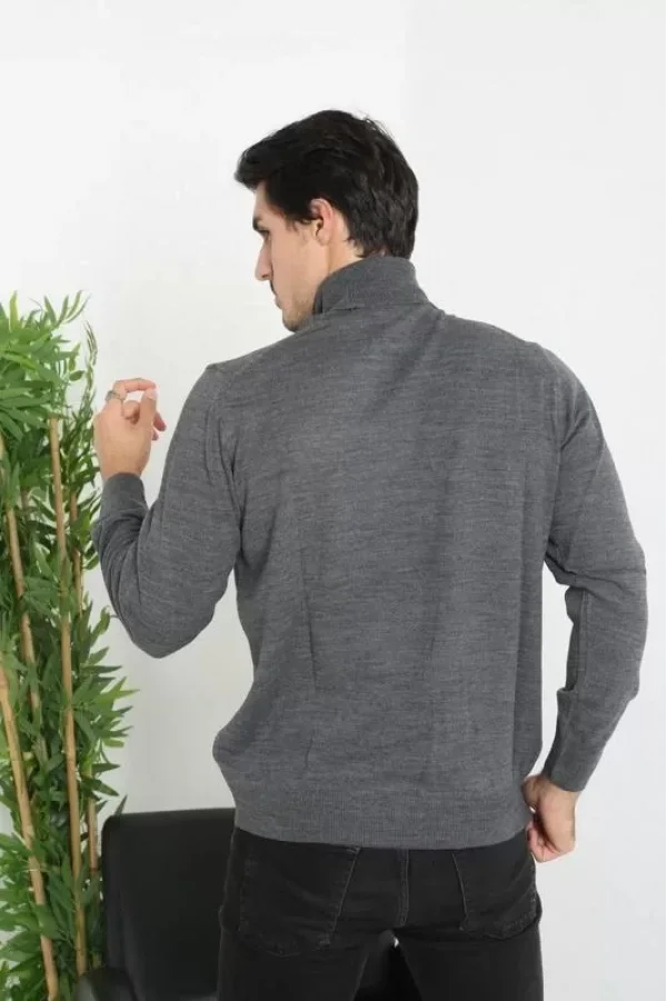 Unisex Tam Boğazlı Balıkçı Yaka Dokuma Triko - Füme