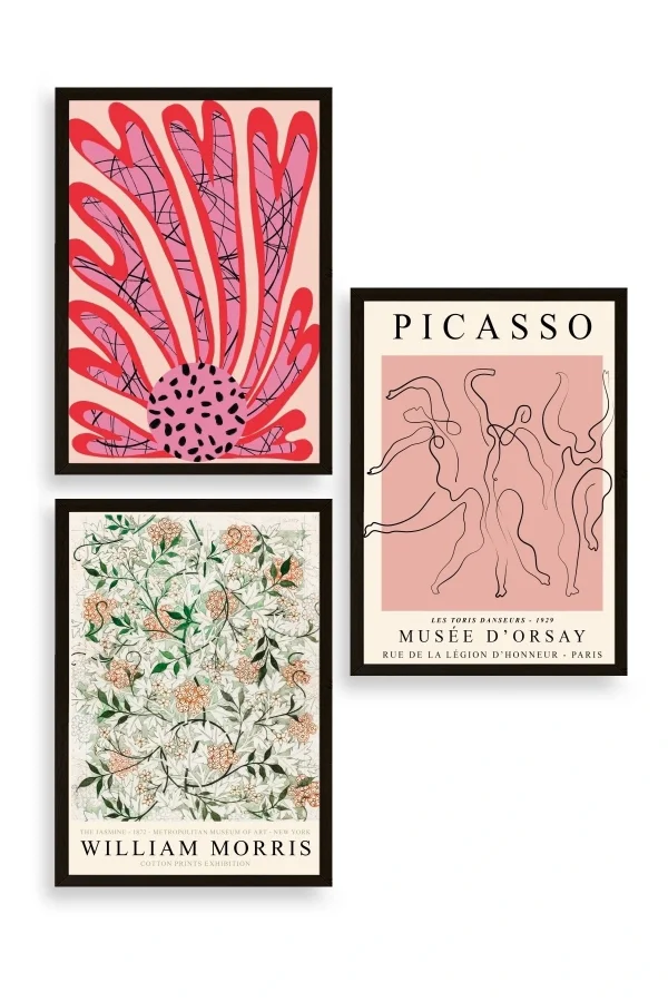 Ünlü Tablolar Üçlü Ahşap Çerçeveli Tablo