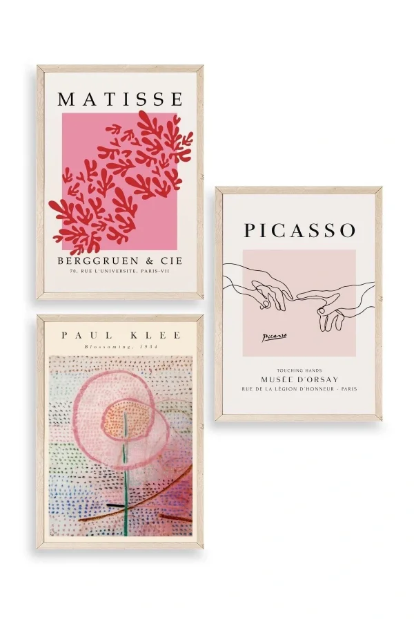 Ünlü Tablolar Üçlü Ahşap Çerçeveli Tablo