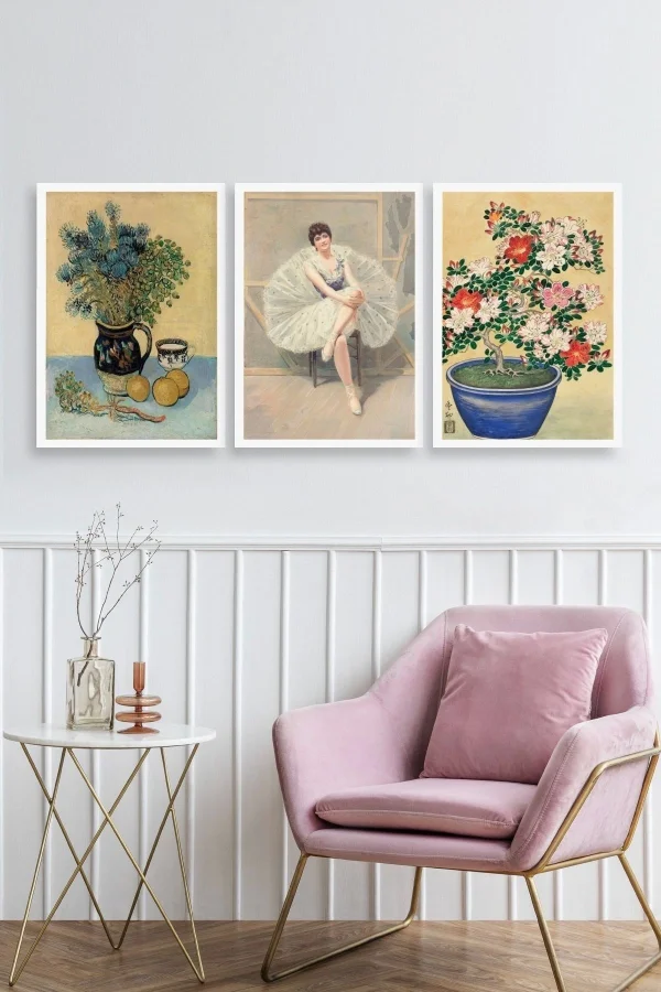 Ünlü Tablolar Üçlü Ahşap Çerçeveli Tablo