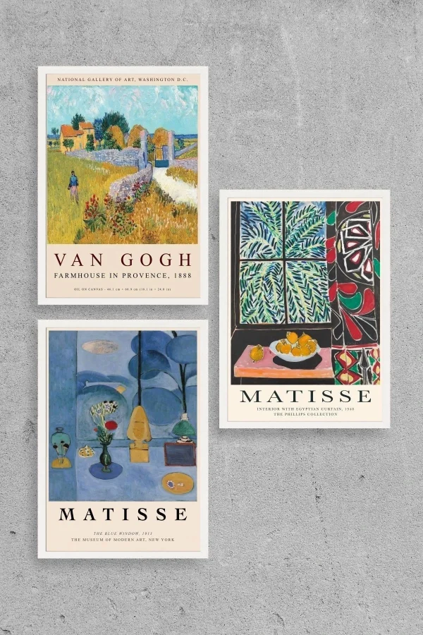 Ünlü Tablolar Üçlü Ahşap Çerçeveli Tablo