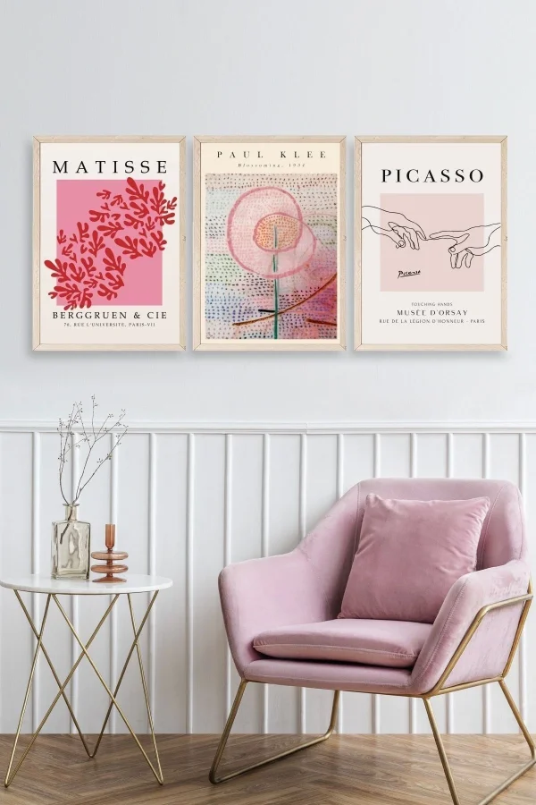 Ünlü Tablolar Üçlü Ahşap Çerçeveli Tablo