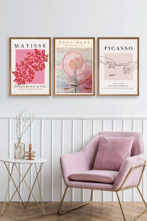 Ünlü Tablolar Üçlü Ahşap Çerçeveli Tablo