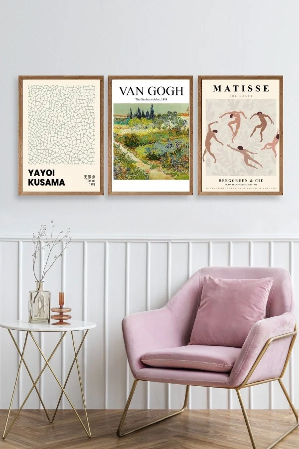 Ünlü Tablolar Üçlü Ahşap Çerçeveli Tablo