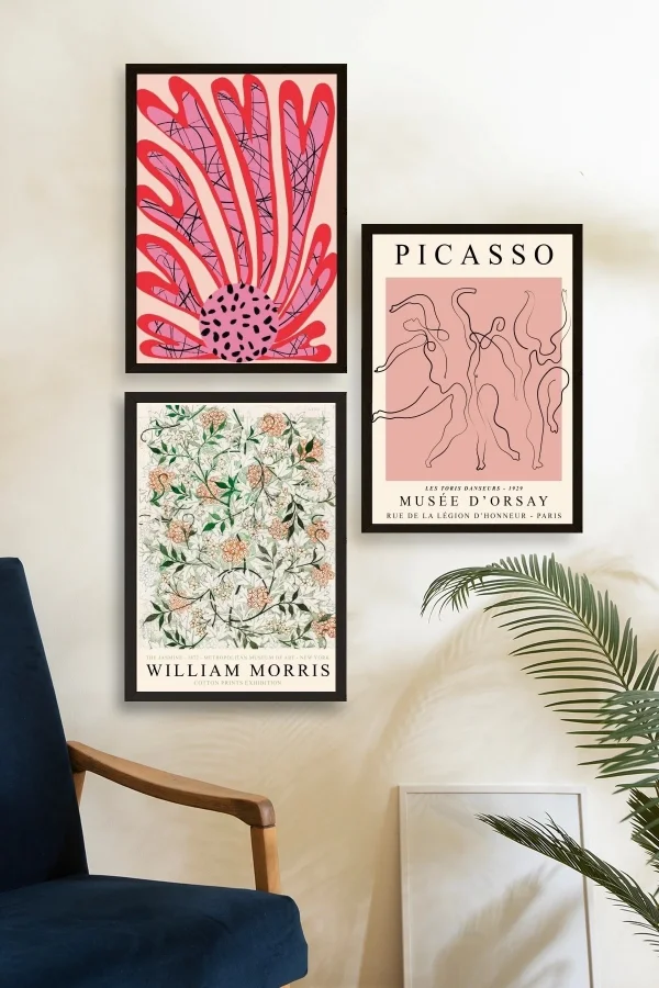 Ünlü Tablolar Üçlü Ahşap Çerçeveli Tablo