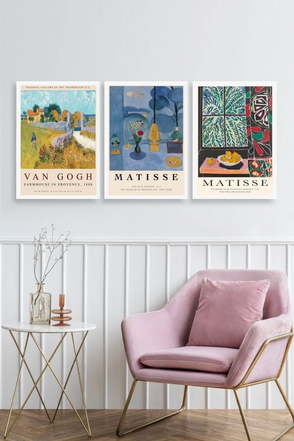 Ünlü Tablolar Üçlü Ahşap Çerçeveli Tablo