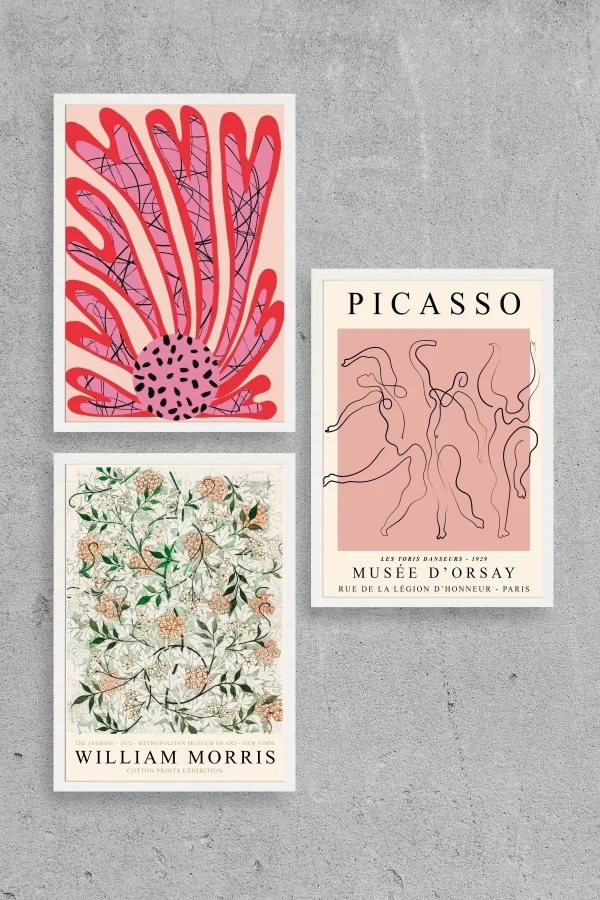 Ünlü Tablolar Üçlü Ahşap Çerçeveli Tablo