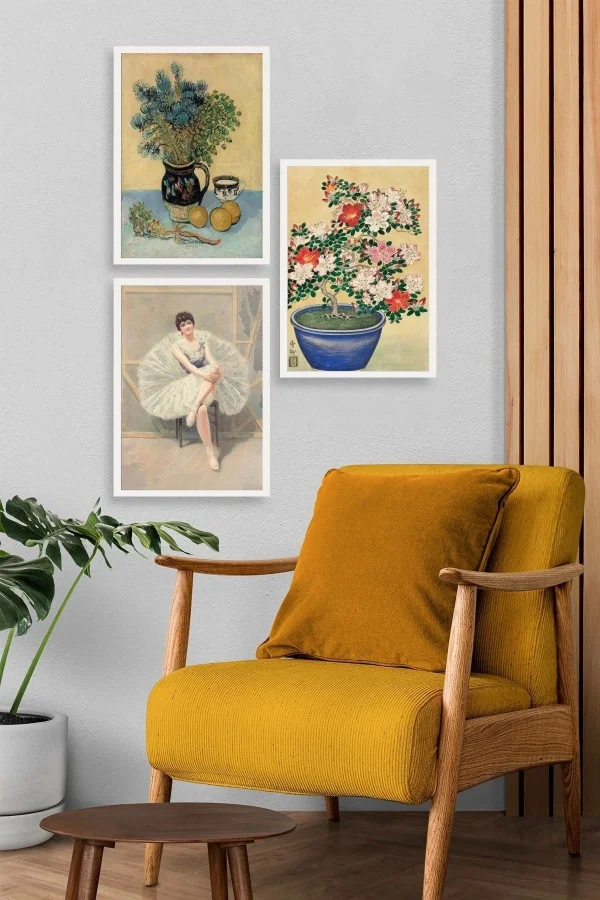 Ünlü Tablolar Üçlü Ahşap Çerçeveli Tablo