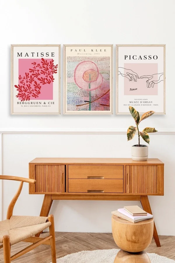 Ünlü Tablolar Üçlü Ahşap Çerçeveli Tablo