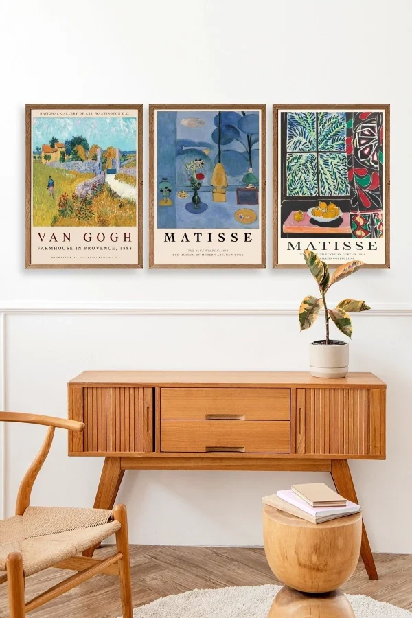 Ünlü Tablolar Üçlü Ahşap Çerçeveli Tablo