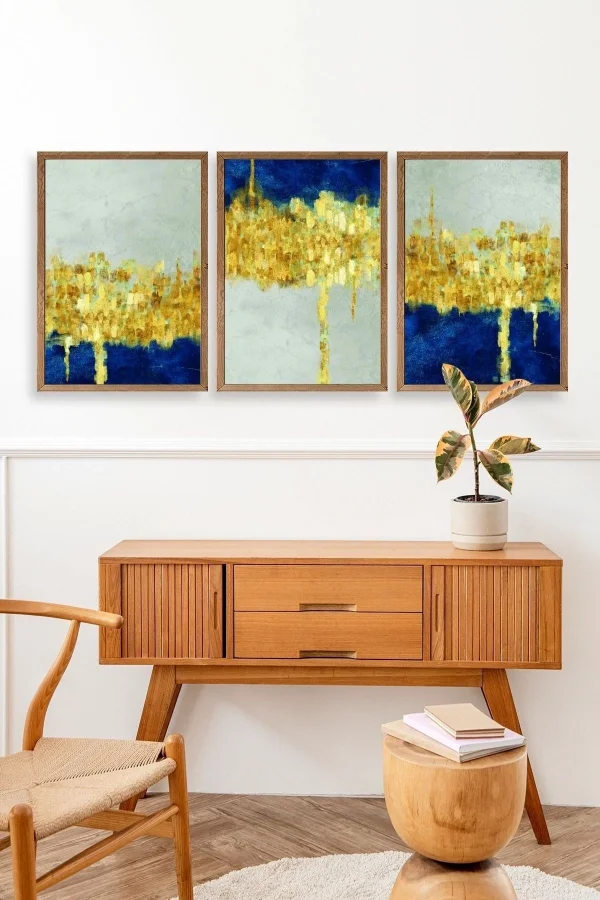 Ünlü Tablolar Üçlü Ahşap Çerçeveli Tablo