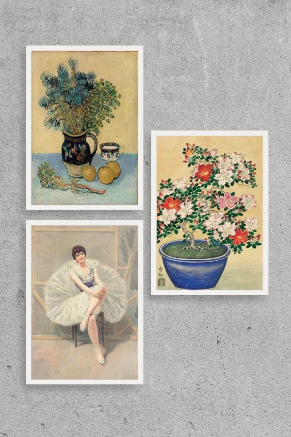 Ünlü Tablolar Üçlü Ahşap Çerçeveli Tablo