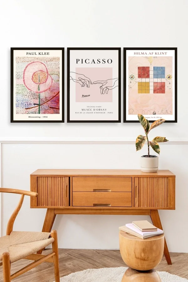 Ünlü Tablolar Üçlü Ahşap Çerçeveli Tablo