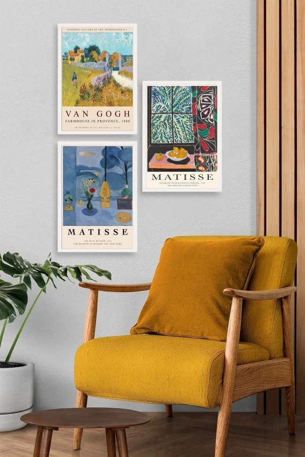 Ünlü Tablolar Üçlü Ahşap Çerçeveli Tablo