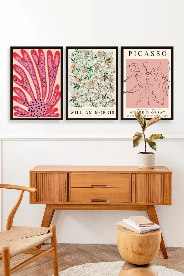 Ünlü Tablolar Üçlü Ahşap Çerçeveli Tablo