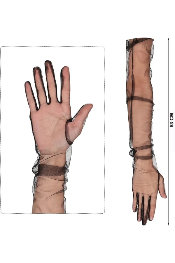 Uzun Boy Likralı Siyah Yetişkin Mega Tül Eldiven