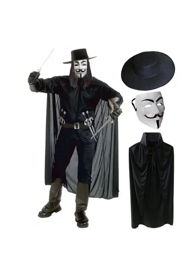 V For Vendetta Maskesi Şapka Pelerin Seti