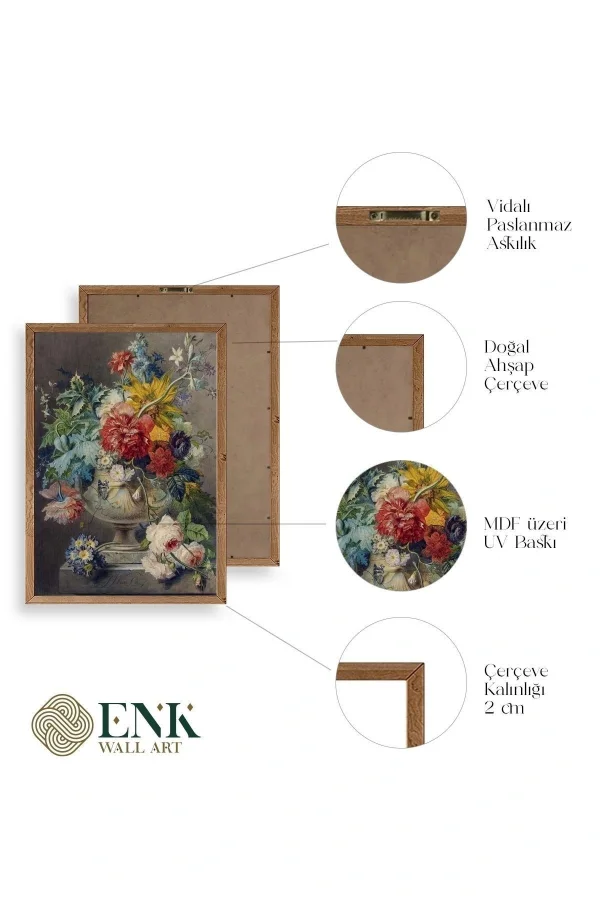 Vazodaki Çiçek Buketi Ahşap Çerçeveli Tablo