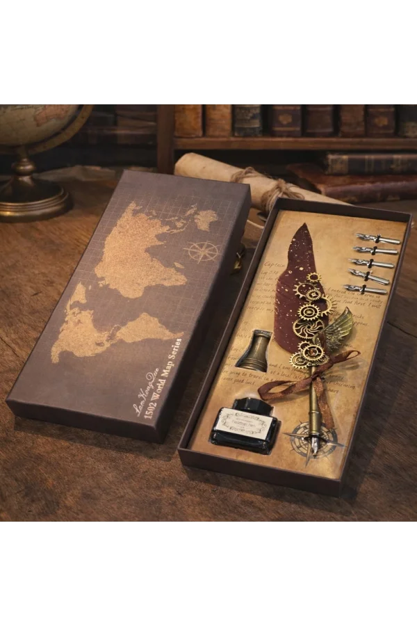 Vintage Tüylü Divit Kalem Hediye Seti