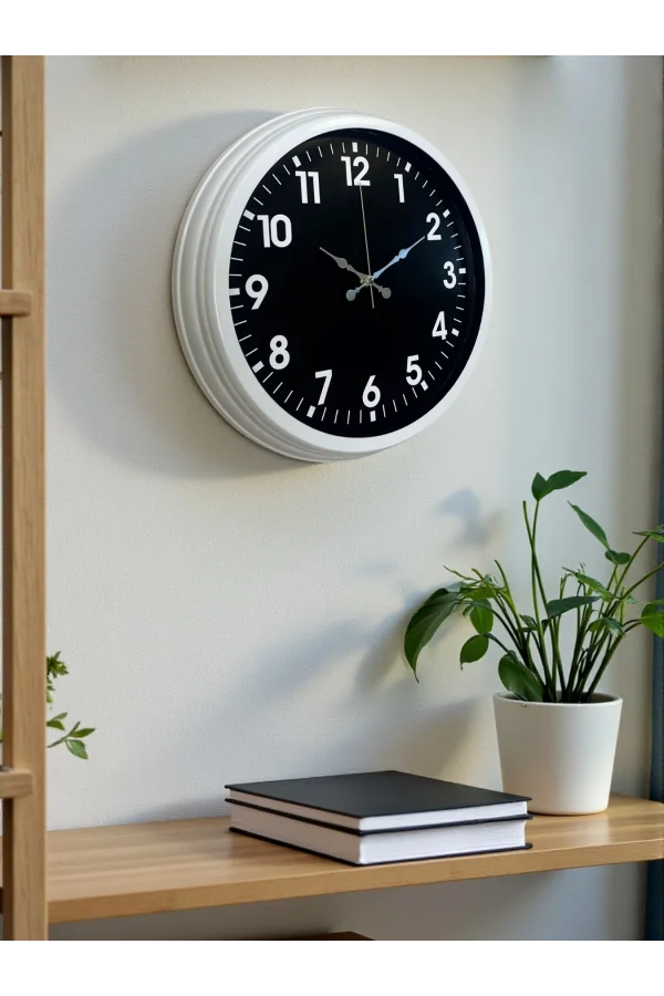 White Pure Contrast 40 Cm Metal Duvar Saati