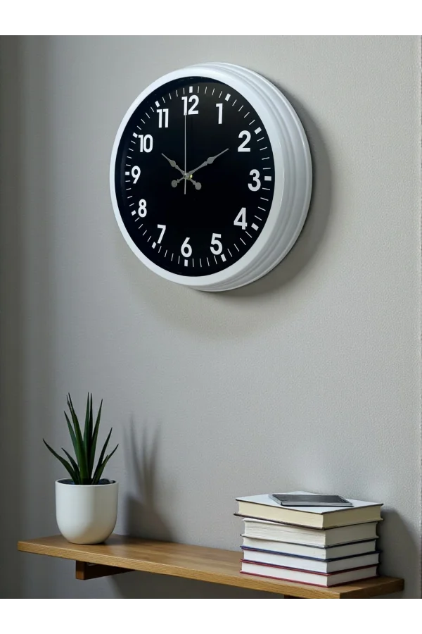 White Pure Contrast 40 Cm Metal Duvar Saati
