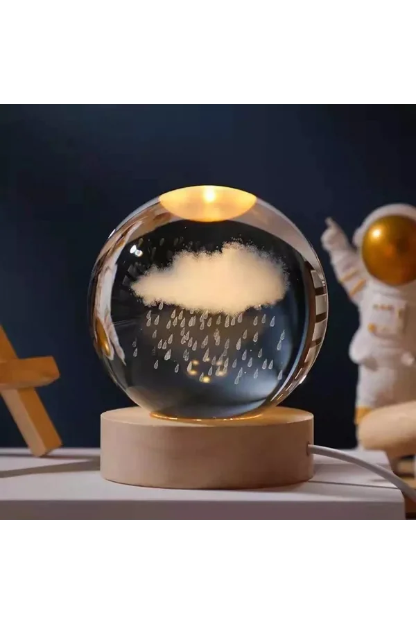 Yağmur Bulutu Tasarımlı Işıklı Cam Küre