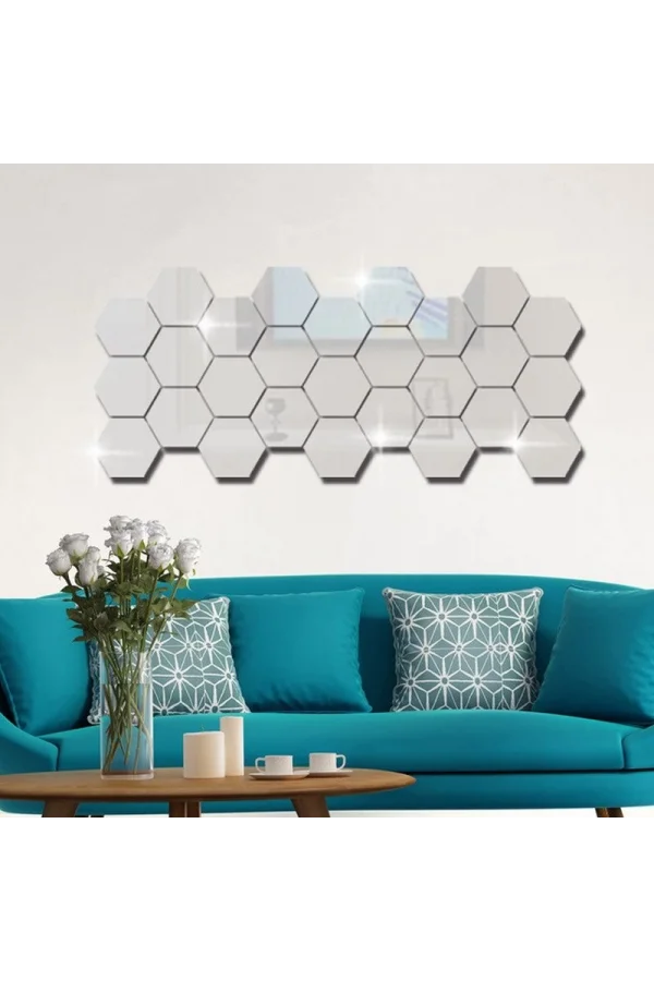 Yapışkanlı Akrilik Gümüş Ayna Seti 12 Adet