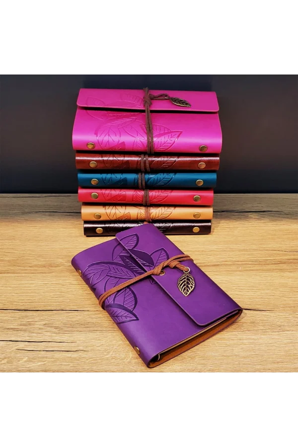 Yaprak Desenli Deri Defter Asorti