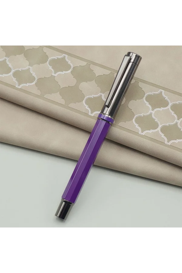 Yaprak Desenli Mor Deri Defter Ve Metal Roller Kalem Seti